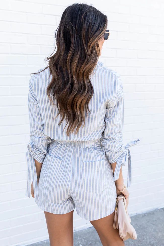 Should've Said Blue Striped Collared Romper | The Pink Lily Boutique