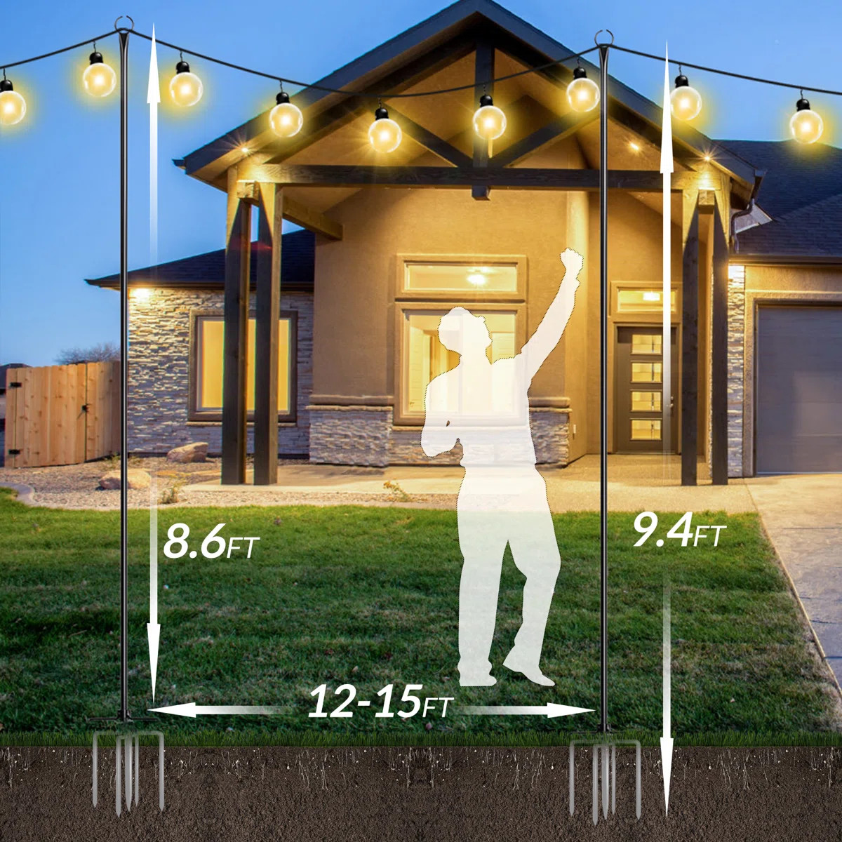 9.4 FT Outdoor String Light Poles, String Light Hanger Stand for Outside, Parties, Wedding (Set o... | Wayfair North America