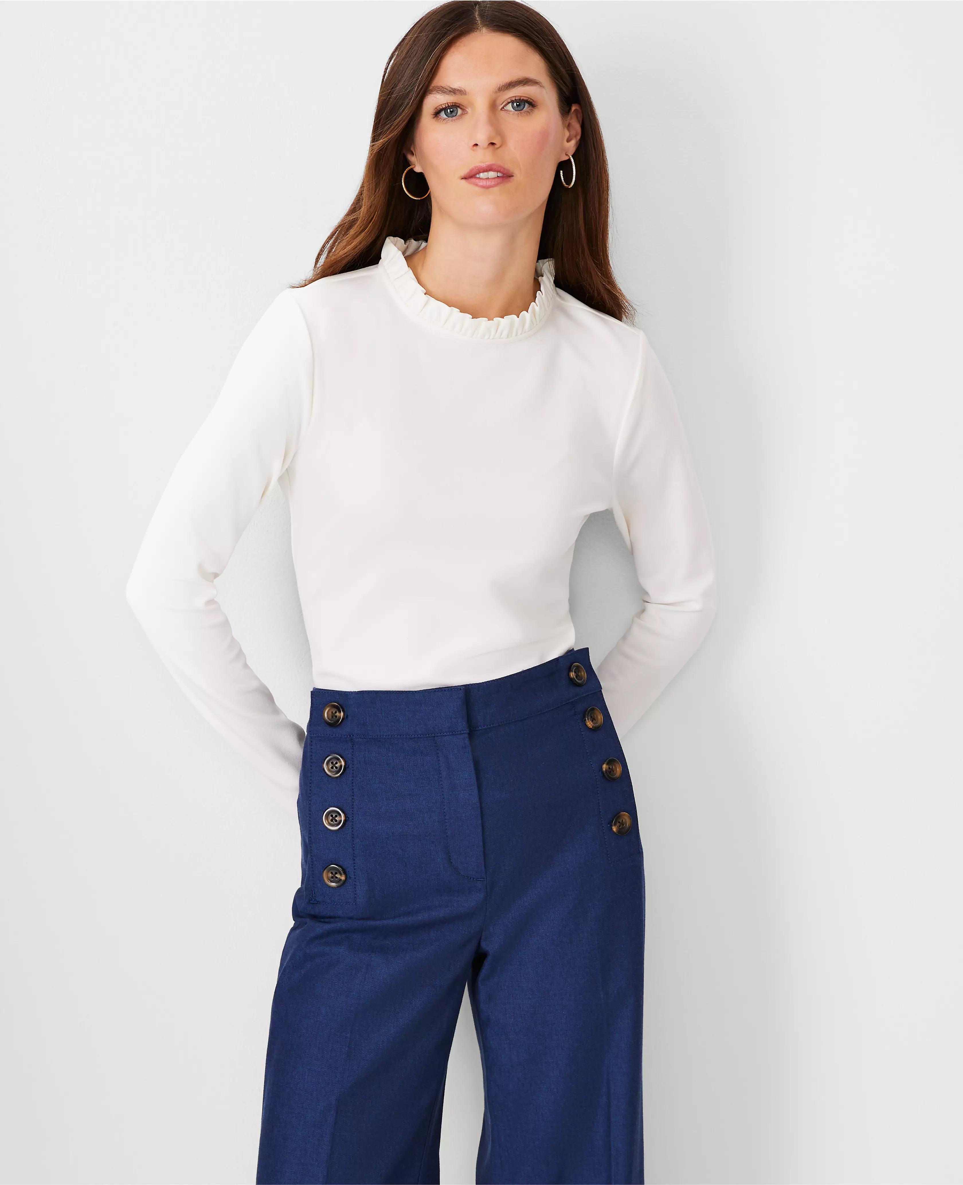 Ruffle Neck Long Sleeve Top | Ann Taylor (US)