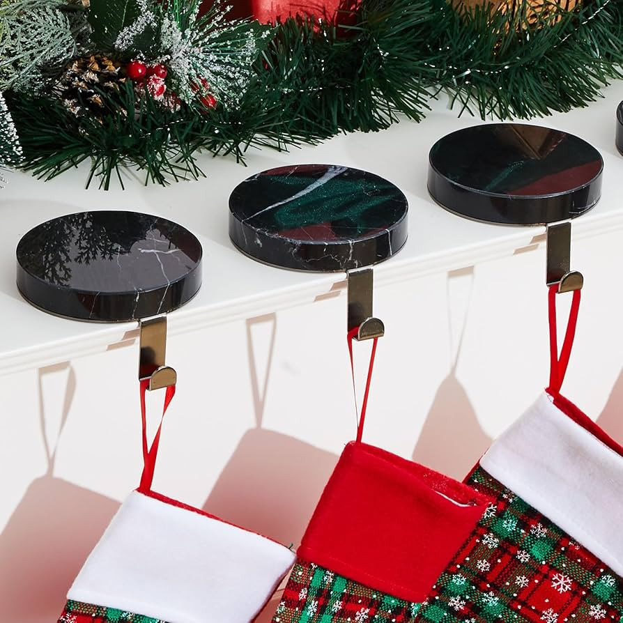 4 Pcs Christmas Stocking Holders for Mantle Marble Stocking Hangers Heavy Duty Hanging Hooks Xmas... | Amazon (US)