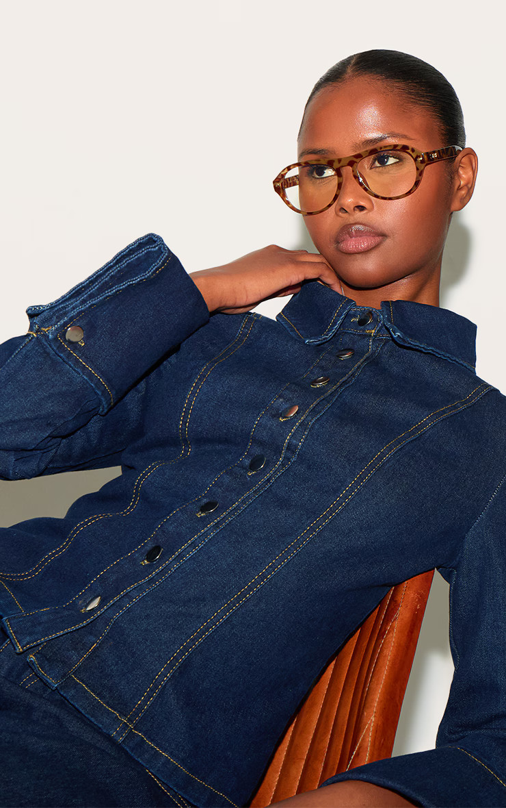 Tortoiseshell Round Aviator Blue Light Readers | PrettyLittleThing US