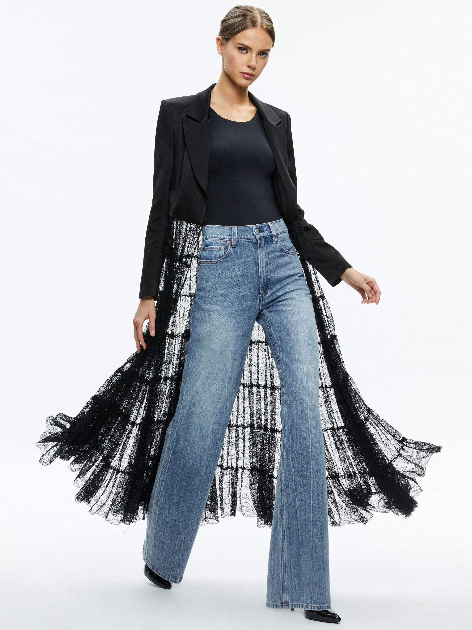 EVERLY DRAMA LACE MAXI BLAZER | Alice + Olivia