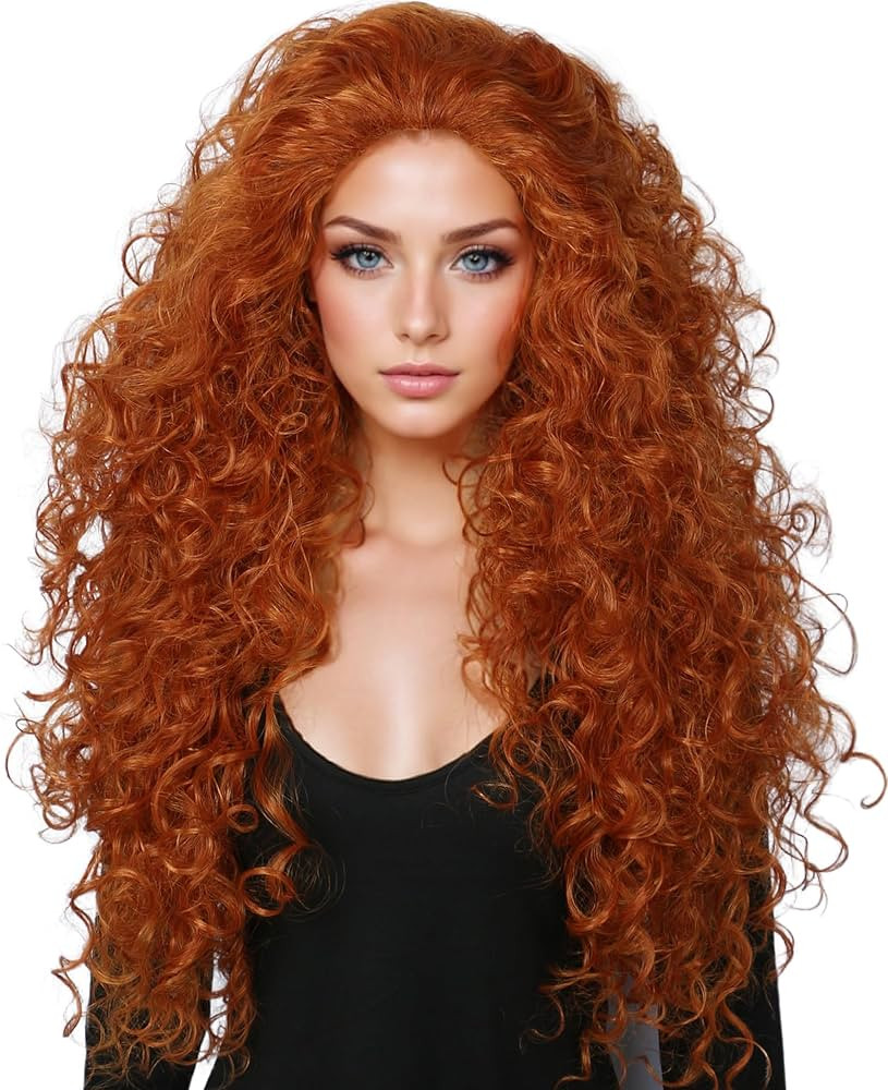 Linfairy Long Curly Orange Wig Costume Halloween Cosplay Wig | Amazon (US)