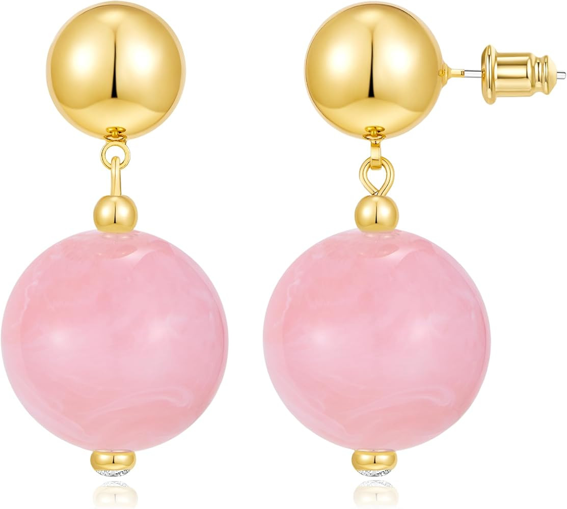 14K Gold Plated Chunky Beaded Earrings for Women Trendy Dangle Statement Stud Earring Dainty Summ... | Amazon (US)
