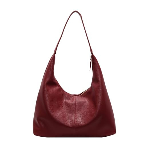 Hobo Bags for Women, PU Leather Slouchy Tote Handbag Soft Large Top Handle Crossbody Shoulder Purses with Zipper (Red) | Amazon (US)