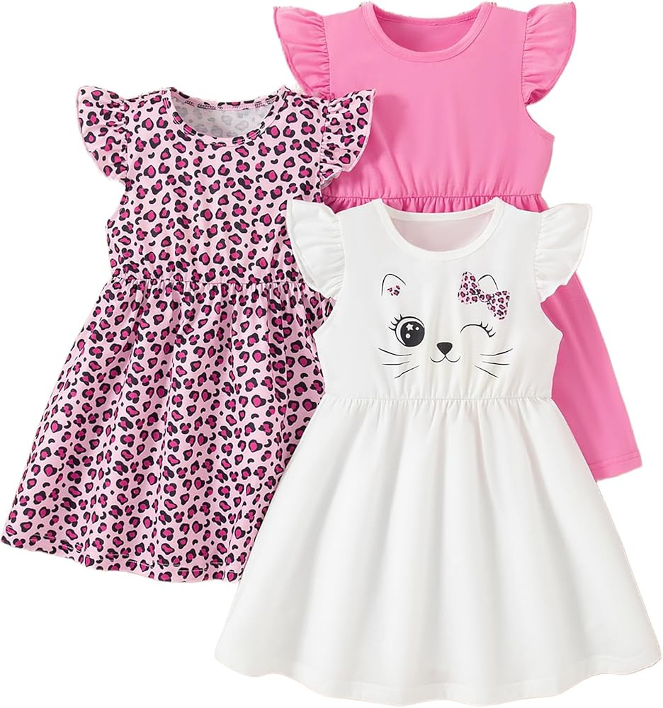 Girls Dresses Toddler Girls Dress 3-Pack Casual Party Print Skater A-line Dress Sundress | Amazon (US)