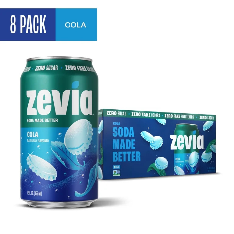 Zevia Zero Sugar, 0 Calorie Cola Soda Pop, 12 fl oz, 8 Pack Cans | Walmart (US)