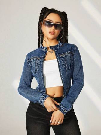 SHEIN Clasi Women's Mesh Splicing Cropped Jacket | SHEIN