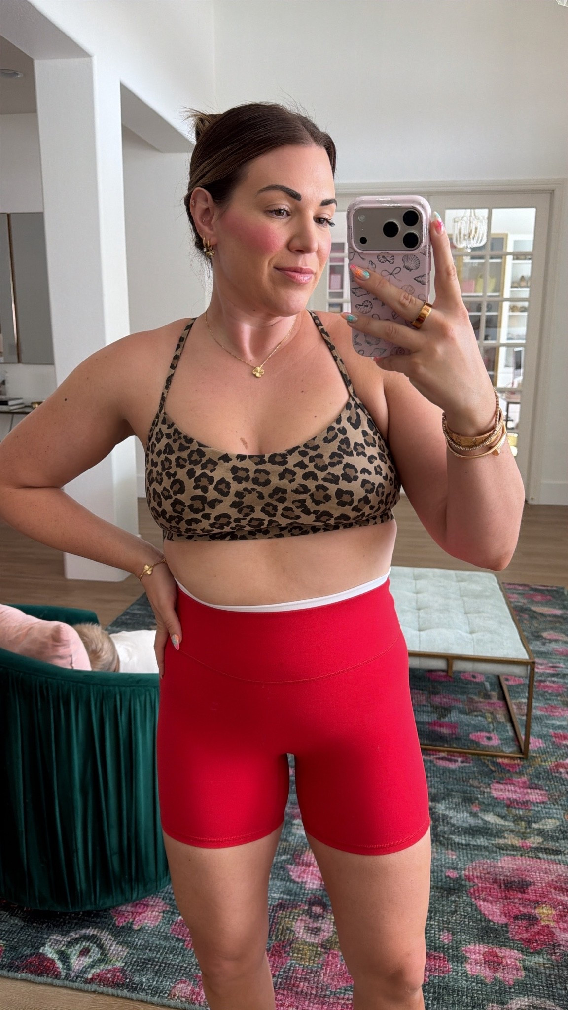 curvy midsize workout look for summer! wearing size 10 in leopard sports bra and size medium in red layered shorts

#LTKfitnessgoals #LTKMidsize #LTKActive