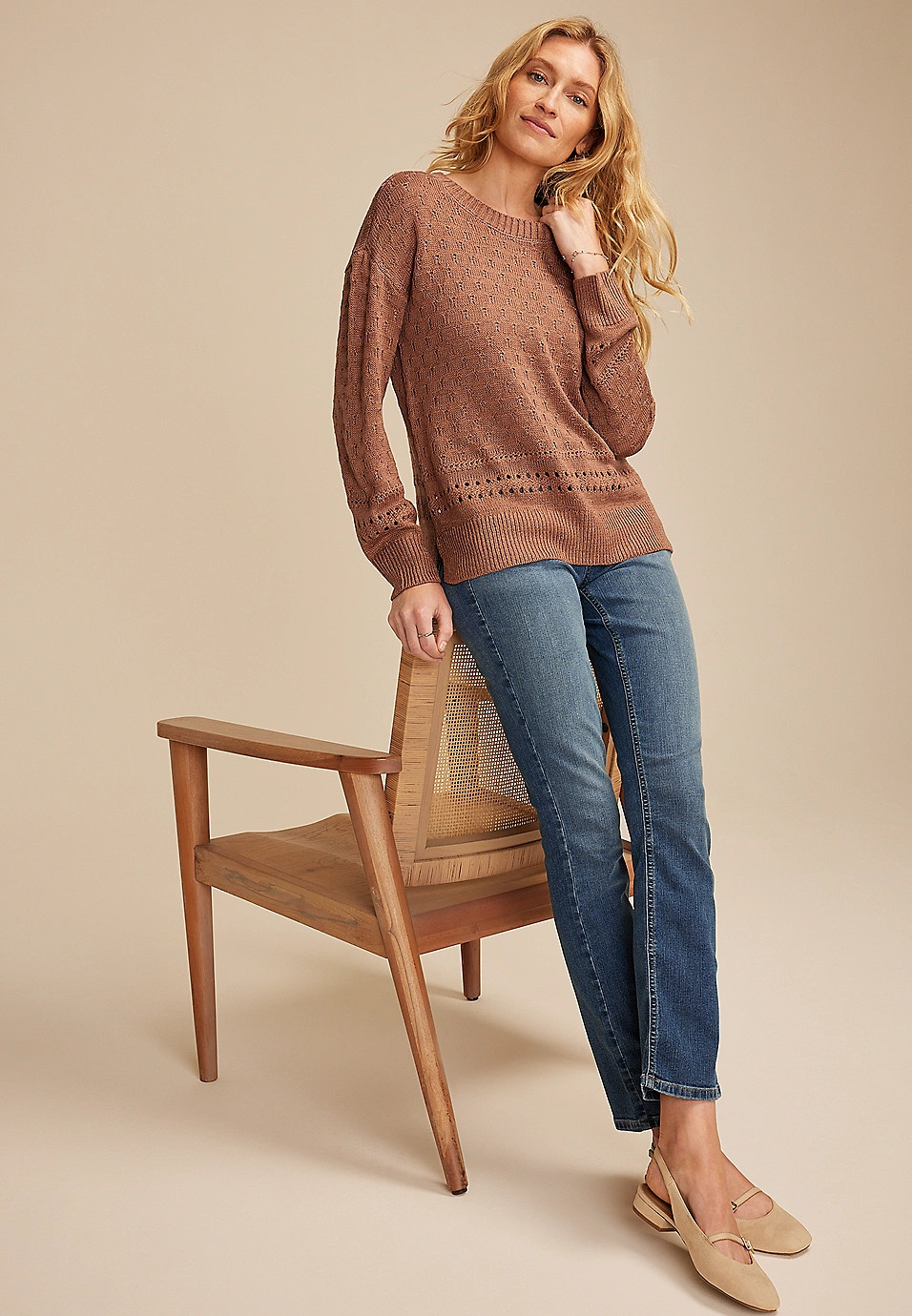 Pointelle Crew Neck Sweater | Maurices