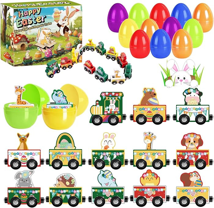 Easter Eggs Magnetic Wooden Animal Train for Kids,Easter Basket Stuffers,Easter Eggs Surprise Tra... | Amazon (US)