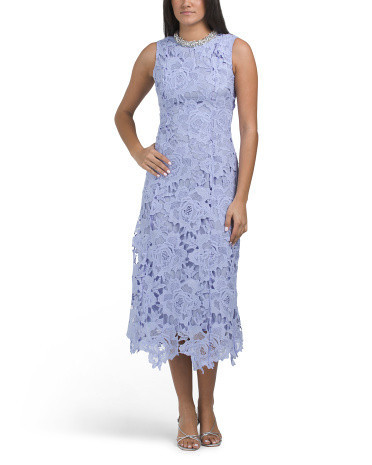 Sleeveless Embellished Collar Lace Maxi Dress For Women, Spandex/Polyester | TJ Maxx