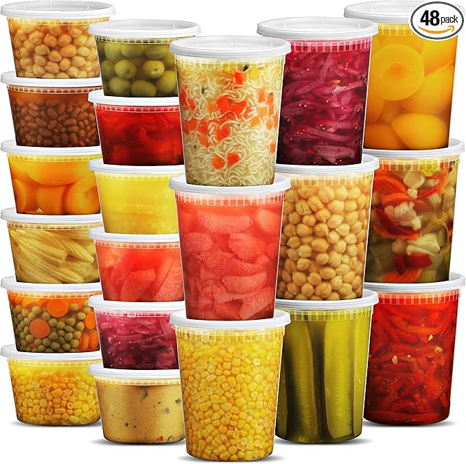 JoyServe Deli Food Storage Containers with Lids - (48 Sets) 24-32 Oz Quart Size & 24-16 Oz Pint S... | Amazon (US)
