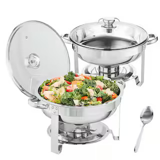 VEVOR 4 qt. Chafing Dish Buffet Set Stainless Steel Chafer with 2 Full Size Pans Round Catering W... | The Home Depot