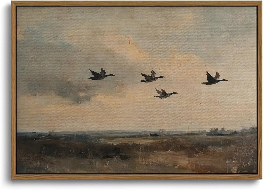 KISSFOX Framed Wall Art Vintage Wall Decor Landscape Pictures Hunting Canvas Art Flying Birds Sce... | Amazon (US)