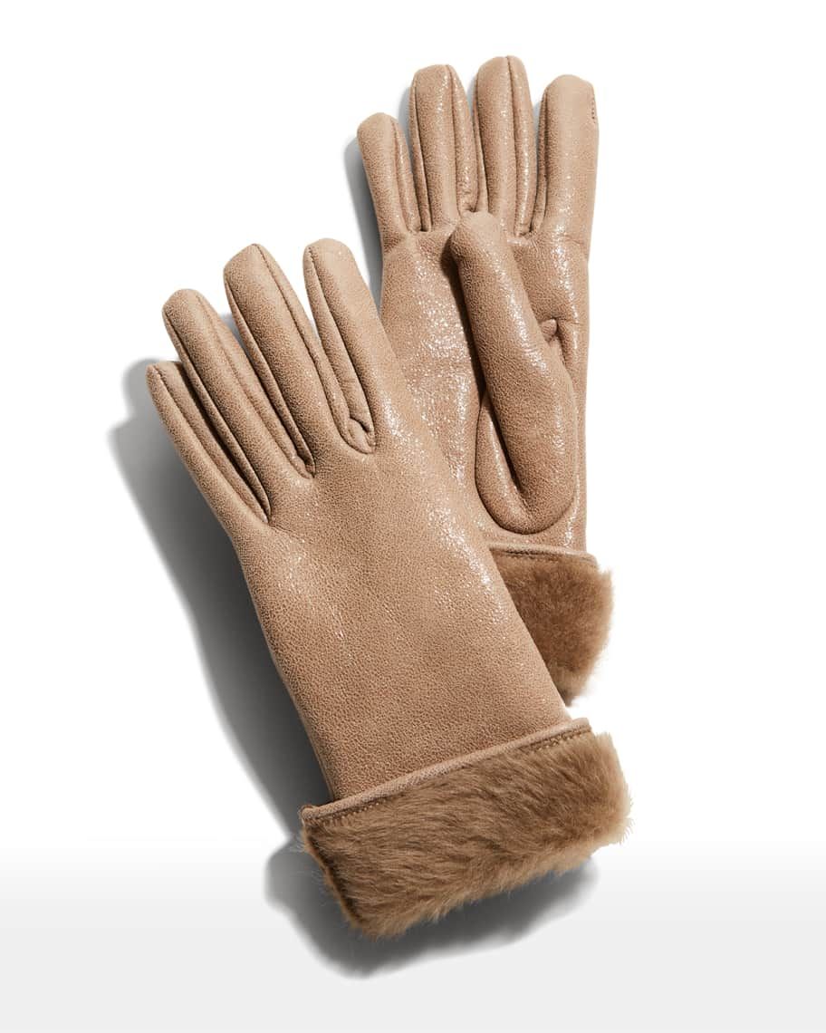 Brunello Cucinelli Shearling-Lined Leather Gloves w/ Monili Loop | Neiman Marcus