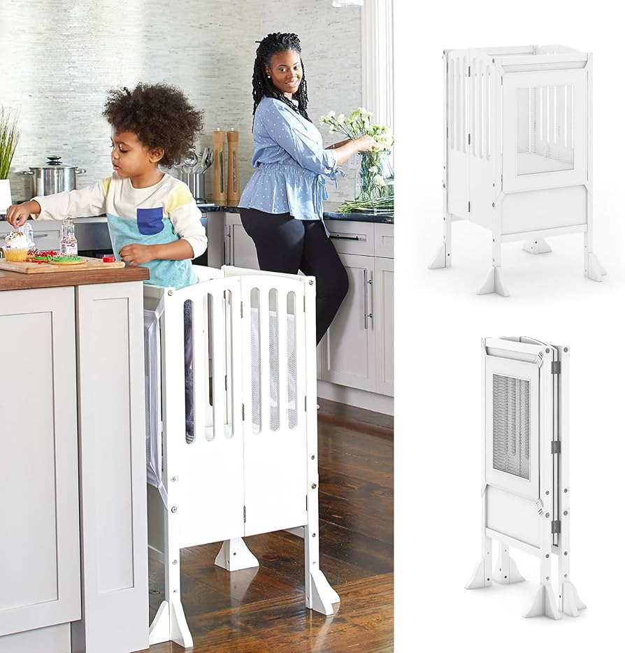 Guidecraft Kitchen Helper® Toddler Tower Step Stool - Contemporary - White: Folding Adjustable H... | Amazon (US)