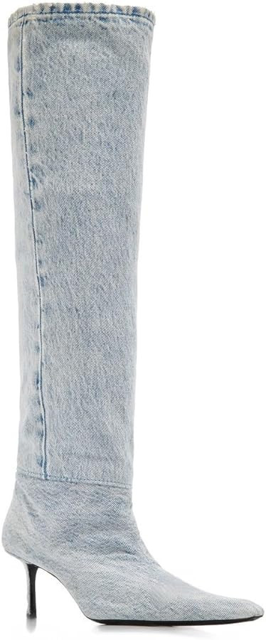 Saint Leia Women's Knee High Boots Pointed Toe Denim 2.76Inch Stiletto Heel Boots | Amazon (US)