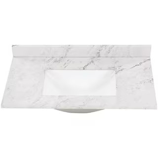 Home Decorators Collection 37 in. W x 22 in. D Engineered Stone Composite White Rectangular Singl... | The Home Depot