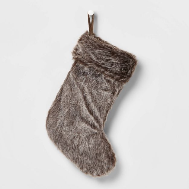 18&#34; Faux Fur Christmas Stocking Brown/Gray - Wondershop&#8482; | Target