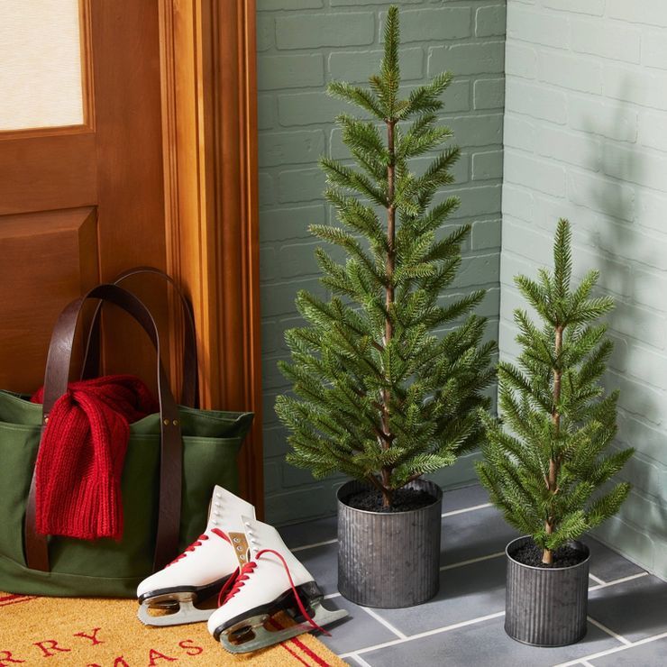 Faux Pine Tree in Galvanized Metal Porch Pot - Hearth & Hand™ with Magnolia | Target