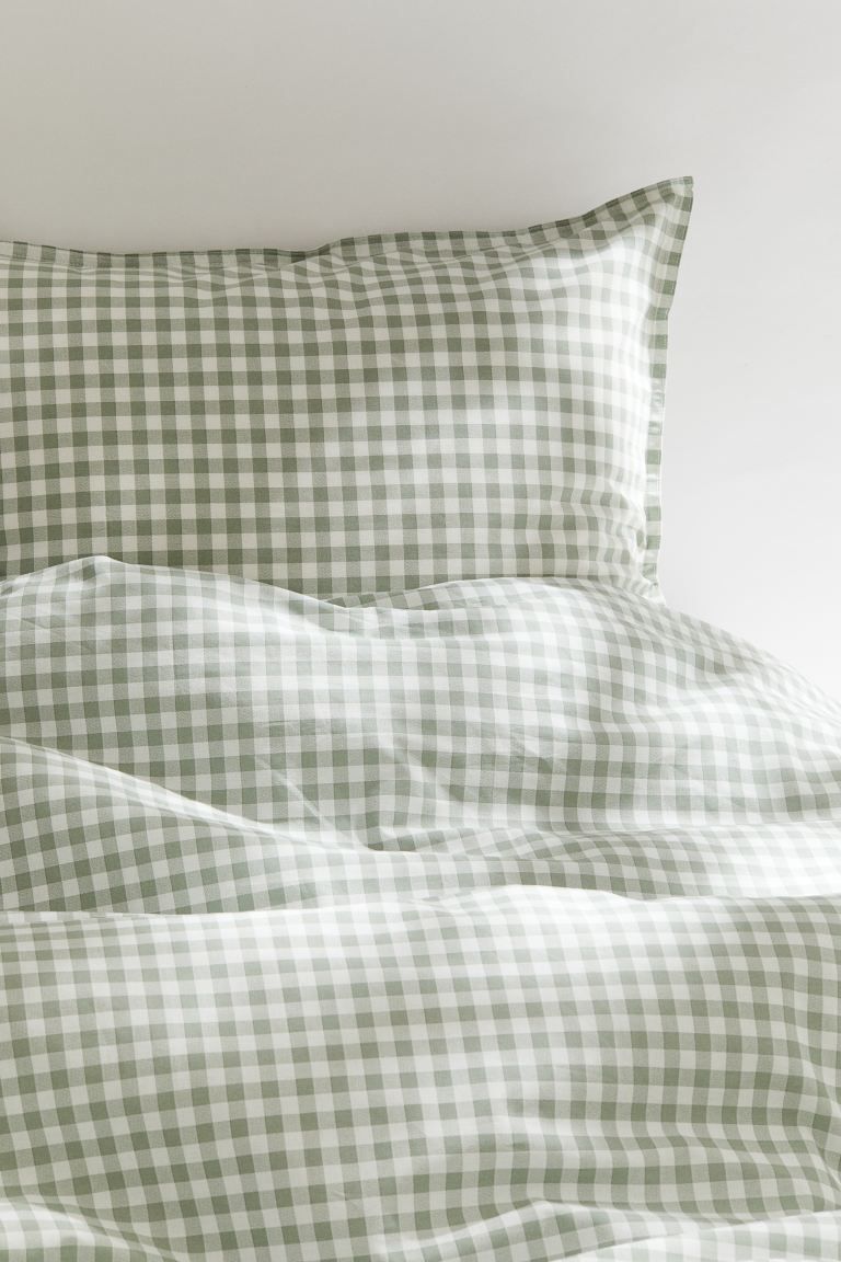 Patterned Twin Duvet Cover Set - Light taupe/gingham checked - Home All | H&M US | H&M (US + CA)