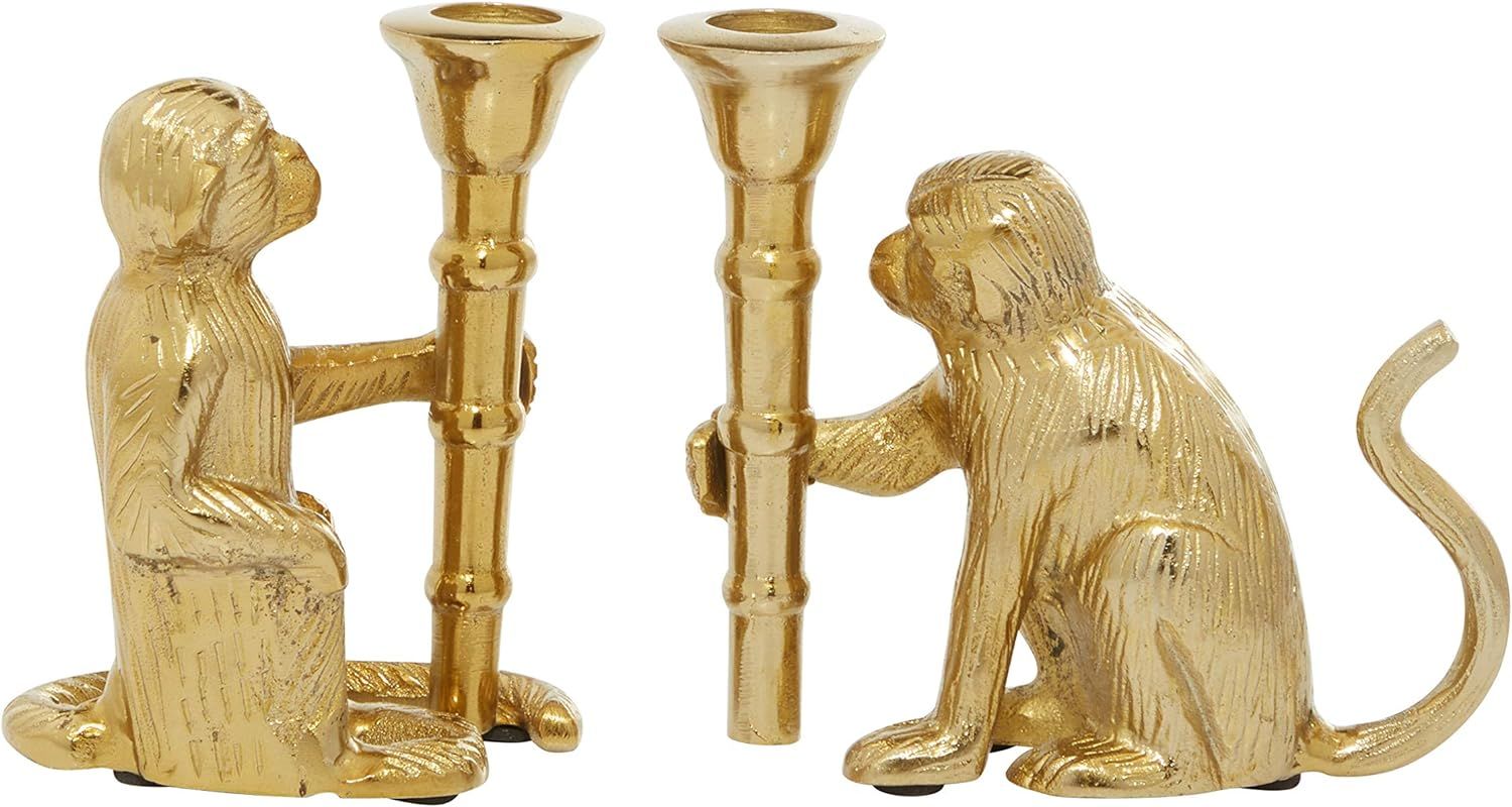 Deco 79 Aluminum Solid Candle Holder, Set of 2 3"W, 5"H, Gold | Amazon (US)