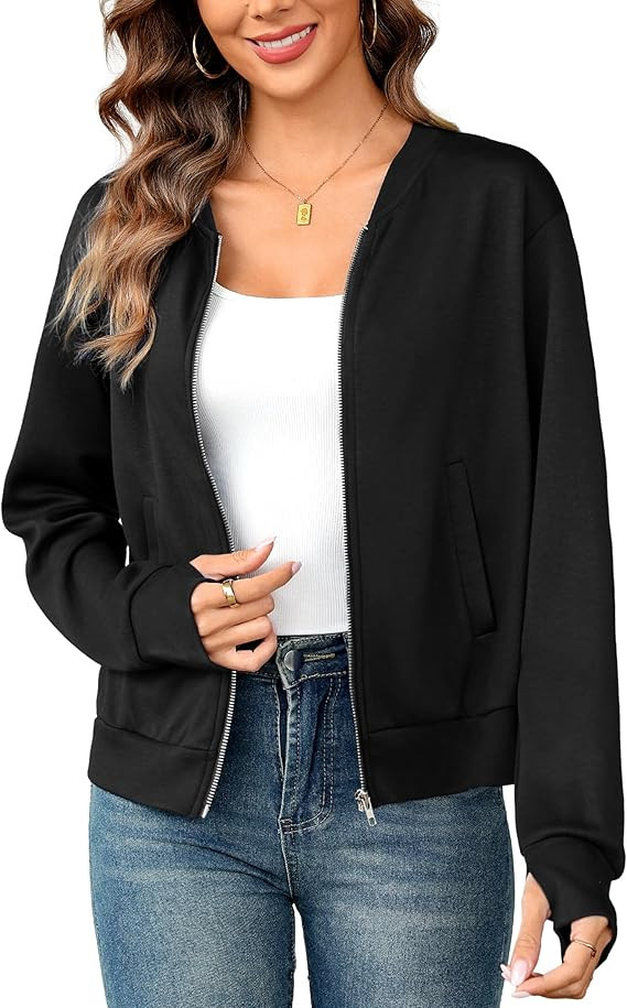 Totatuit Womens Long Sleeve Zip Up Cardigan Jacket Outfits Crewneck Casual Bomber Coat Lightweigh... | Amazon (US)