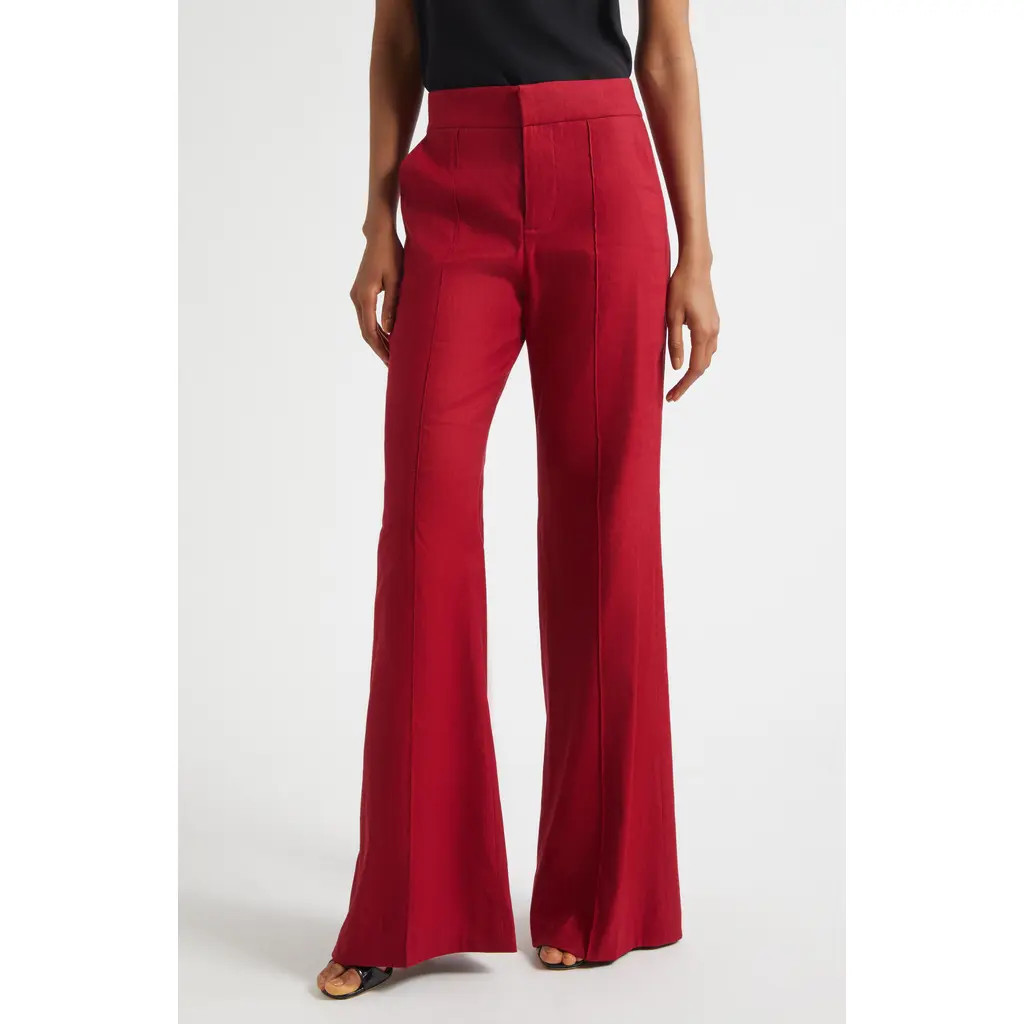 Alice + Olivia Dylan High Waist Wide Leg Linen Blend Pants in Dark Cherry at Nordstrom Rack, Size 12 | Nordstrom Rack