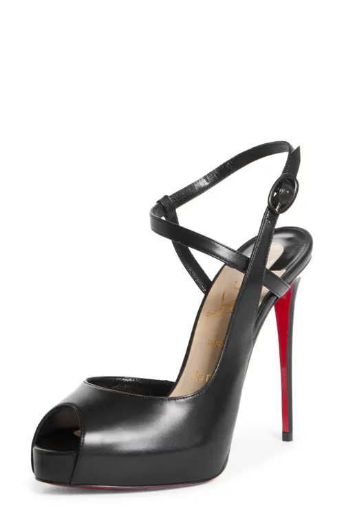 Christian Louboutin Jenlove Ankle Strap Peep Toe Stiletto in Black at Nordstrom, Size 10Us | Nordstrom