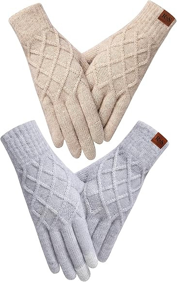 REACH STAR 2 Pairs Winter gloves for women Touch screen Elastic Thermal knit Lining Warm Gloves f... | Amazon (US)