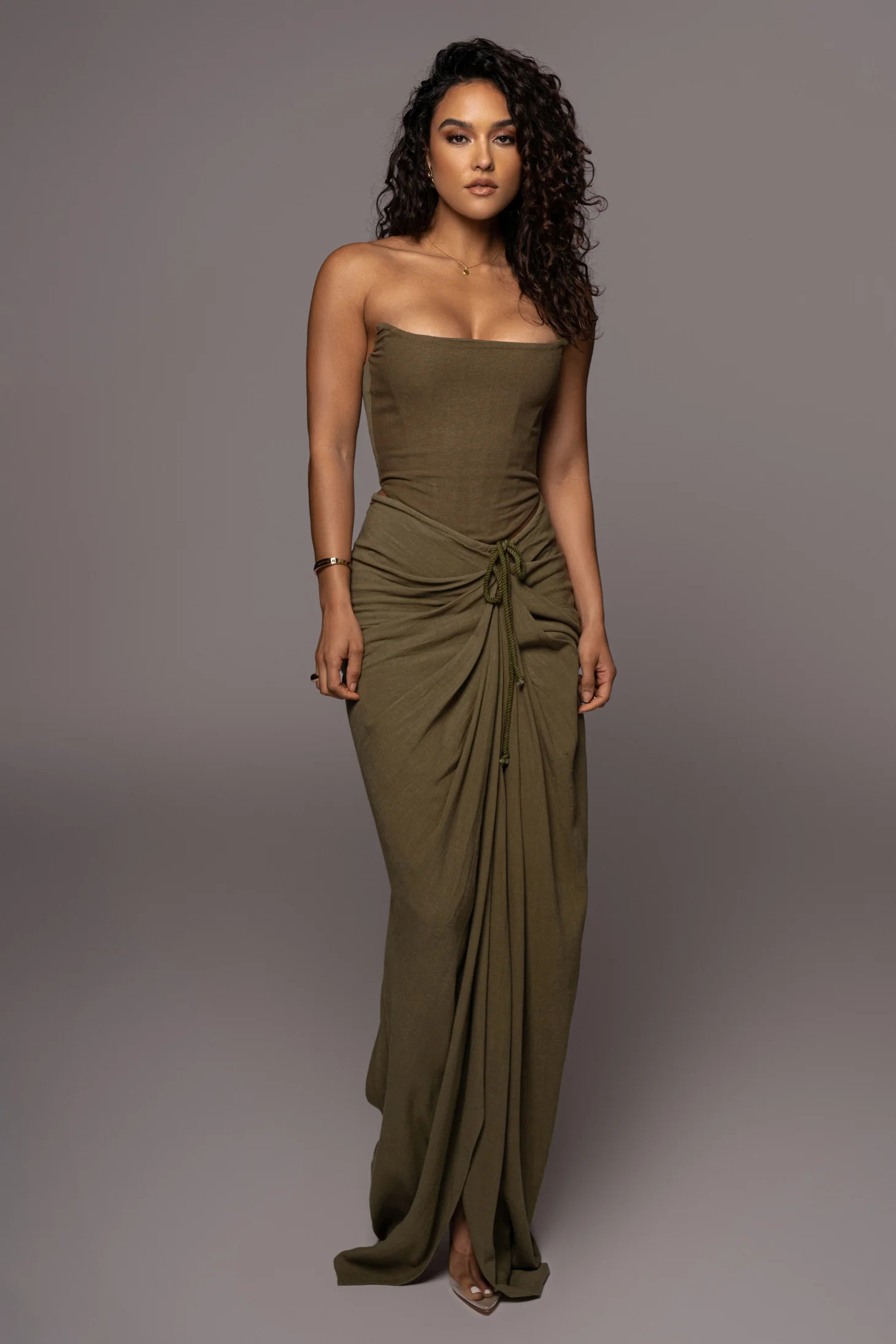 Olive Noelia Linen Slit Skirt | JLUXLABEL