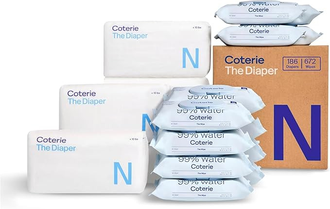 Coterie Baby Wipes + Diapers Kit, Size Newborn Diapers (186 Count) & 12 Pack (672 Count) Baby Wip... | Amazon (US)