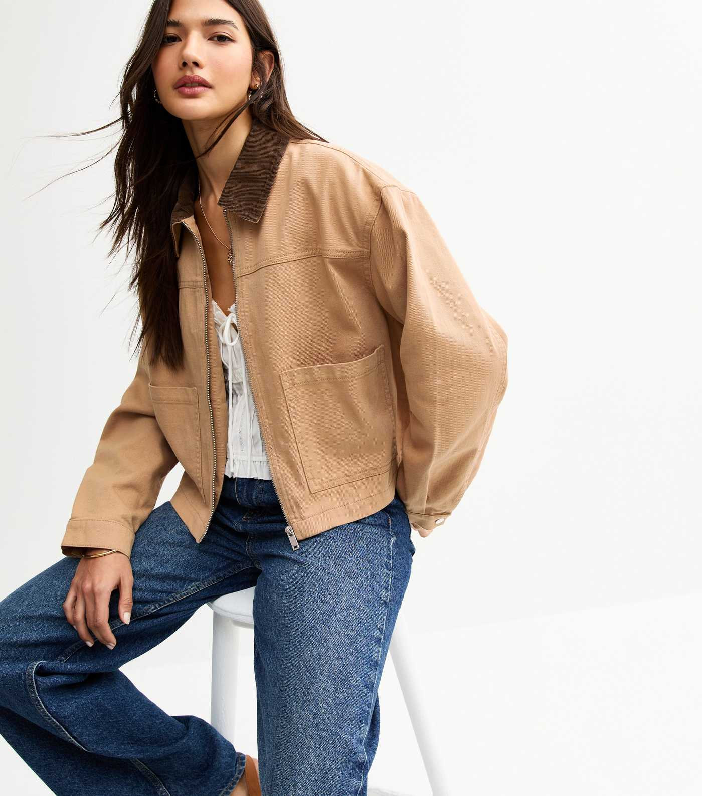 Tan Contrast Collar Barn Jacket | New Look | New Look (UK)