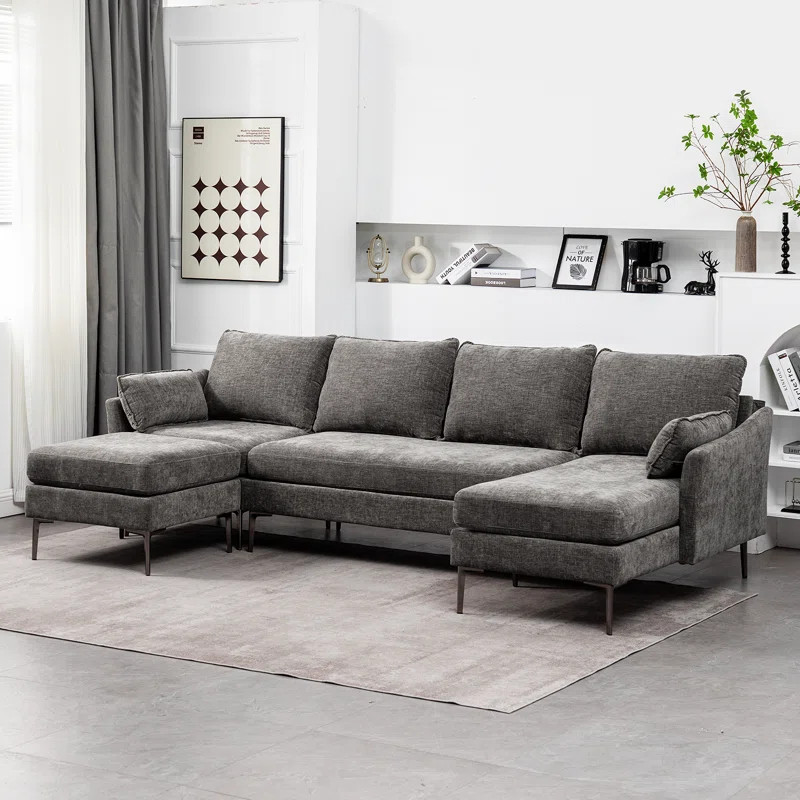 Deshaya 110" Wide Chenille Reversible Sleeper Sofa & Chaise | Wayfair Professional