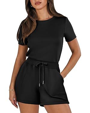 ANRABESS Women's Summer Crewneck Casual Loose Short Sleeve One Piece Rompers Jumpsuit Outfits wit... | Amazon (US)