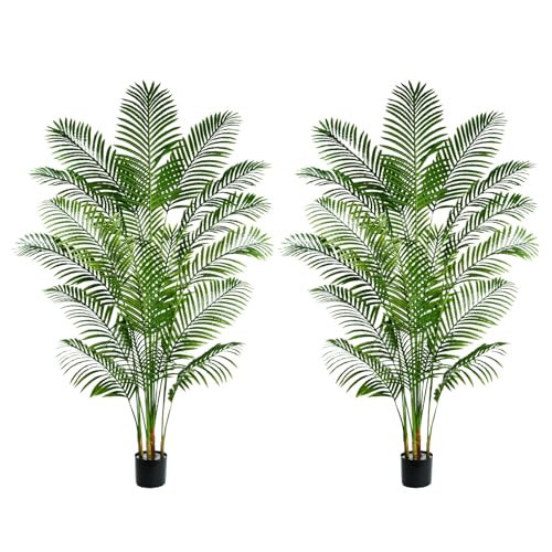 2 Pack Artificial Palm Tree 7FT Artificial Plants Indoor Tropical Fake Palm Tree Areca Floor Plant in Black Pot with 18 Trunks & Real Bark Design, Faux Palm Plant for Outdoor Patio Home Office Decor | Amazon (US)