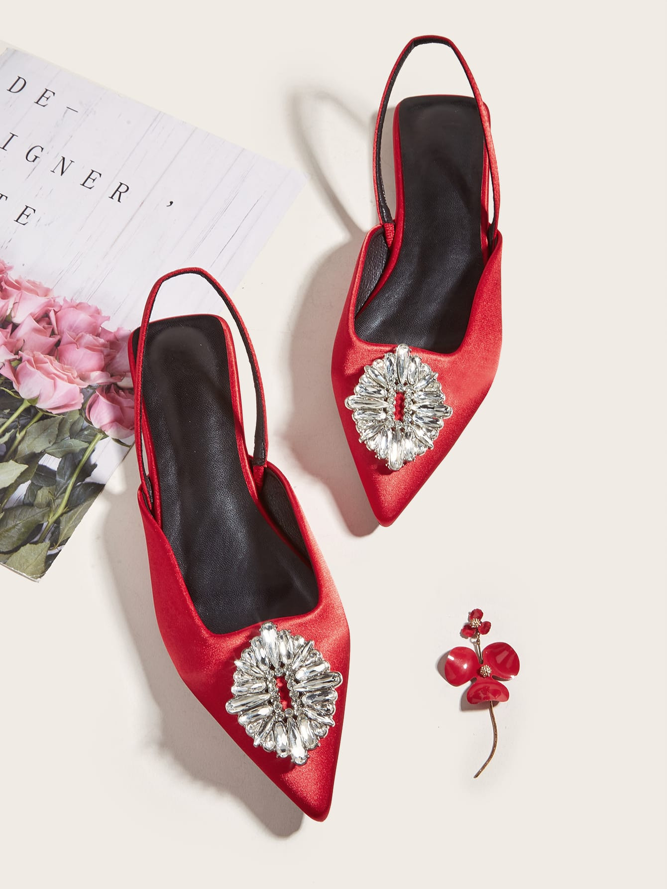 Gemstone Decor Point Toe Slingback Flats | SHEIN