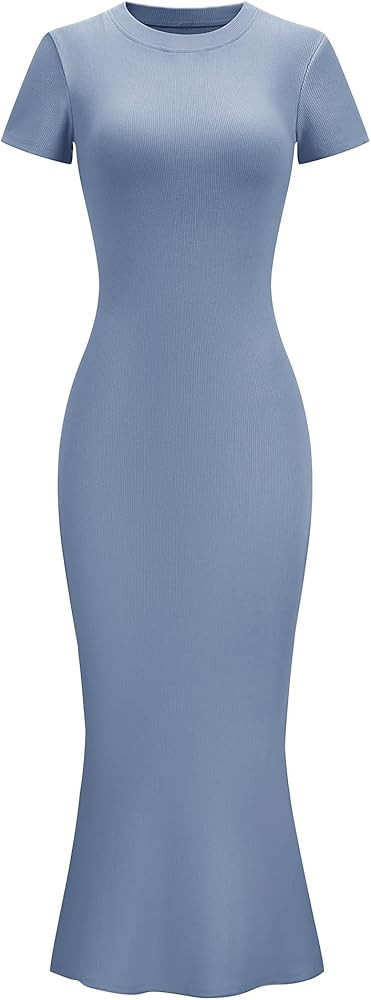 LOMON Women Fishtail Hem Ribbed Maxi Dresses Summer Casual Stylish Y2k Sexy Fitted Lady Elegant C... | Amazon (US)