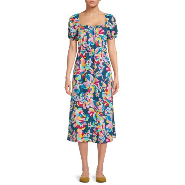 The Get Women's Tie Back Print Midi Dress - Walmart.com | Walmart (US)