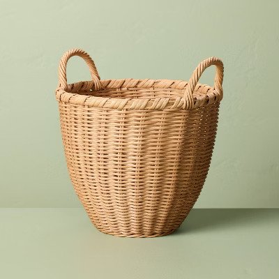 Small Round Woven Rattan Storage Basket with Handles - Hearth & Hand™ with Magnolia | Target