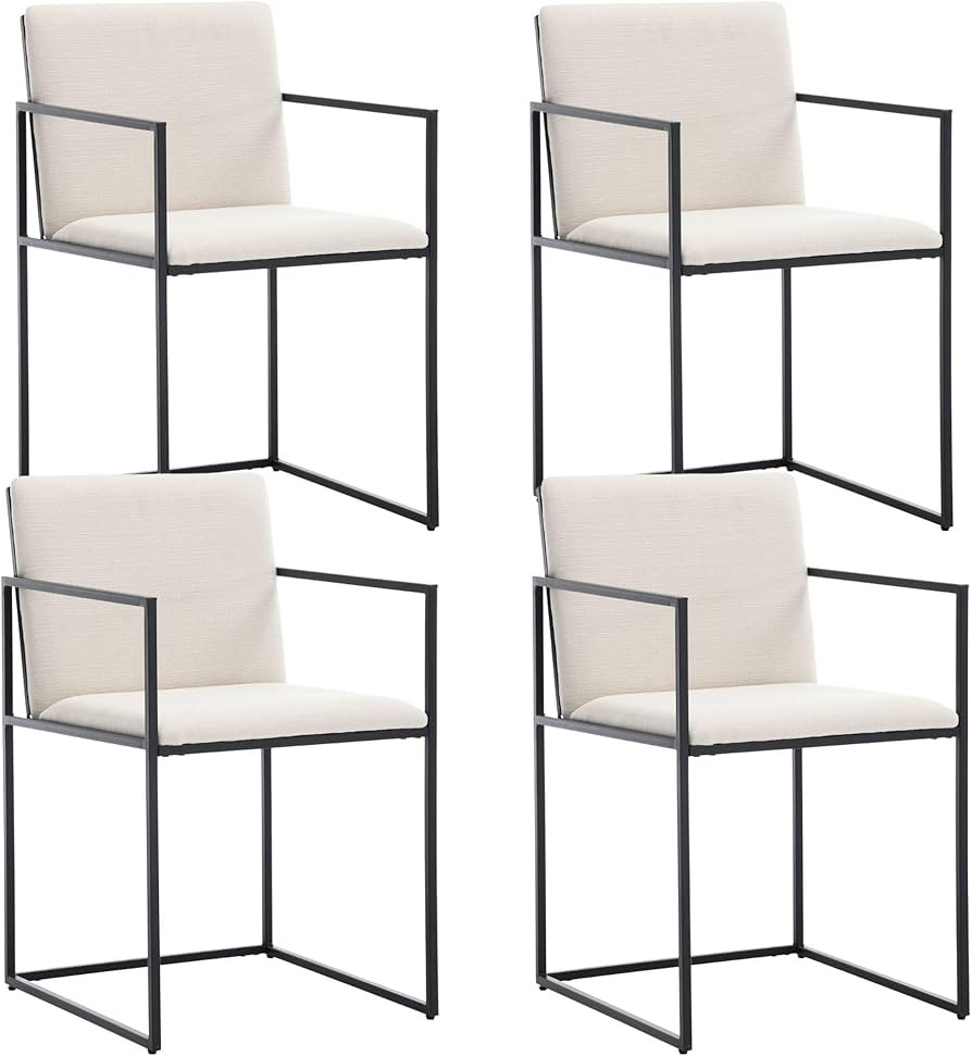 Mid Century Modern Kitchen & Dining Room Chairs Set of 4, Upholstered Linen Dining Chairs with Ar... | Amazon (US)