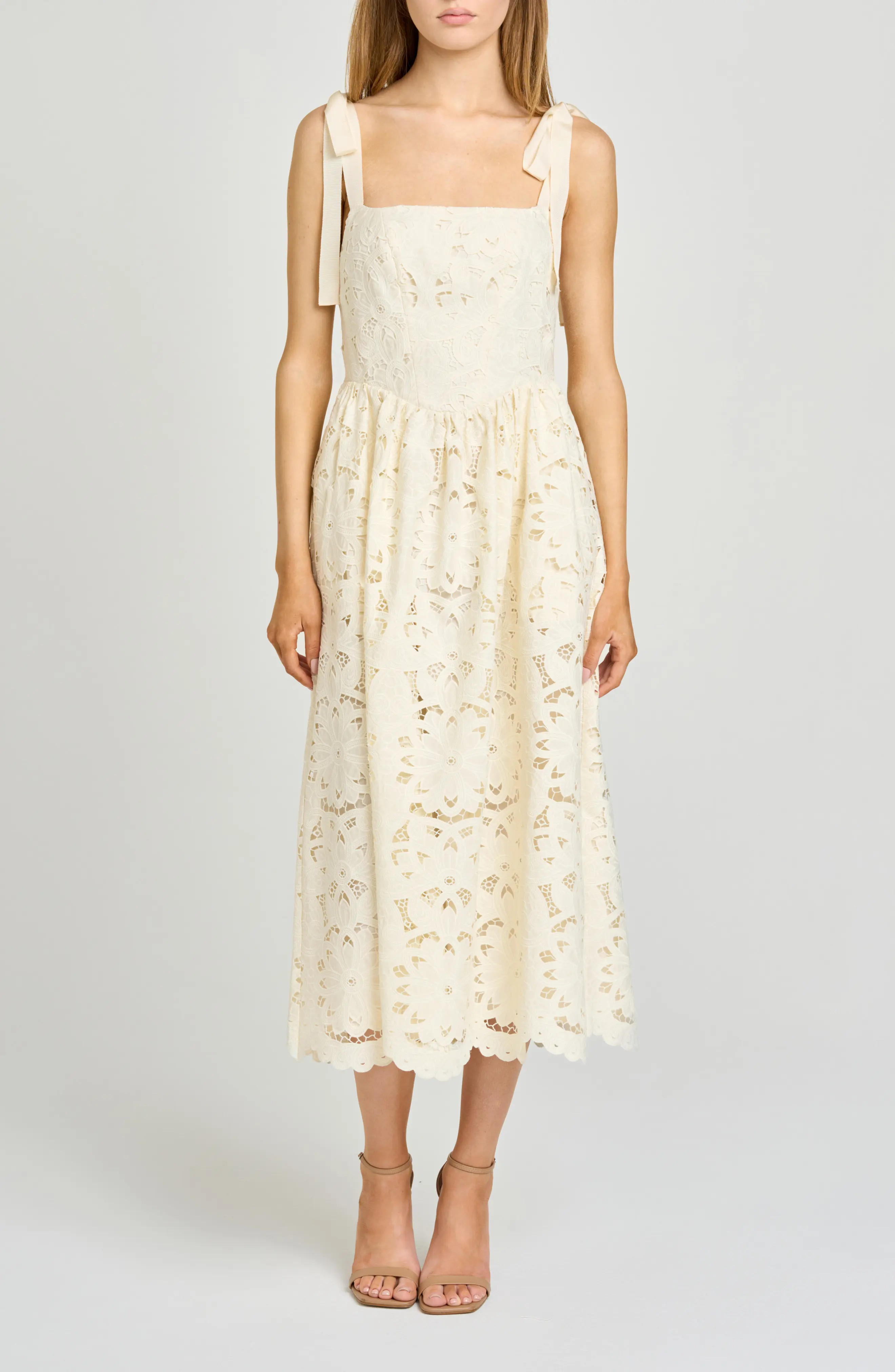 Kassi Floral Embroidered Tie Shoulder Cotton Midi Dress (Women) | Nordstrom | Nordstrom