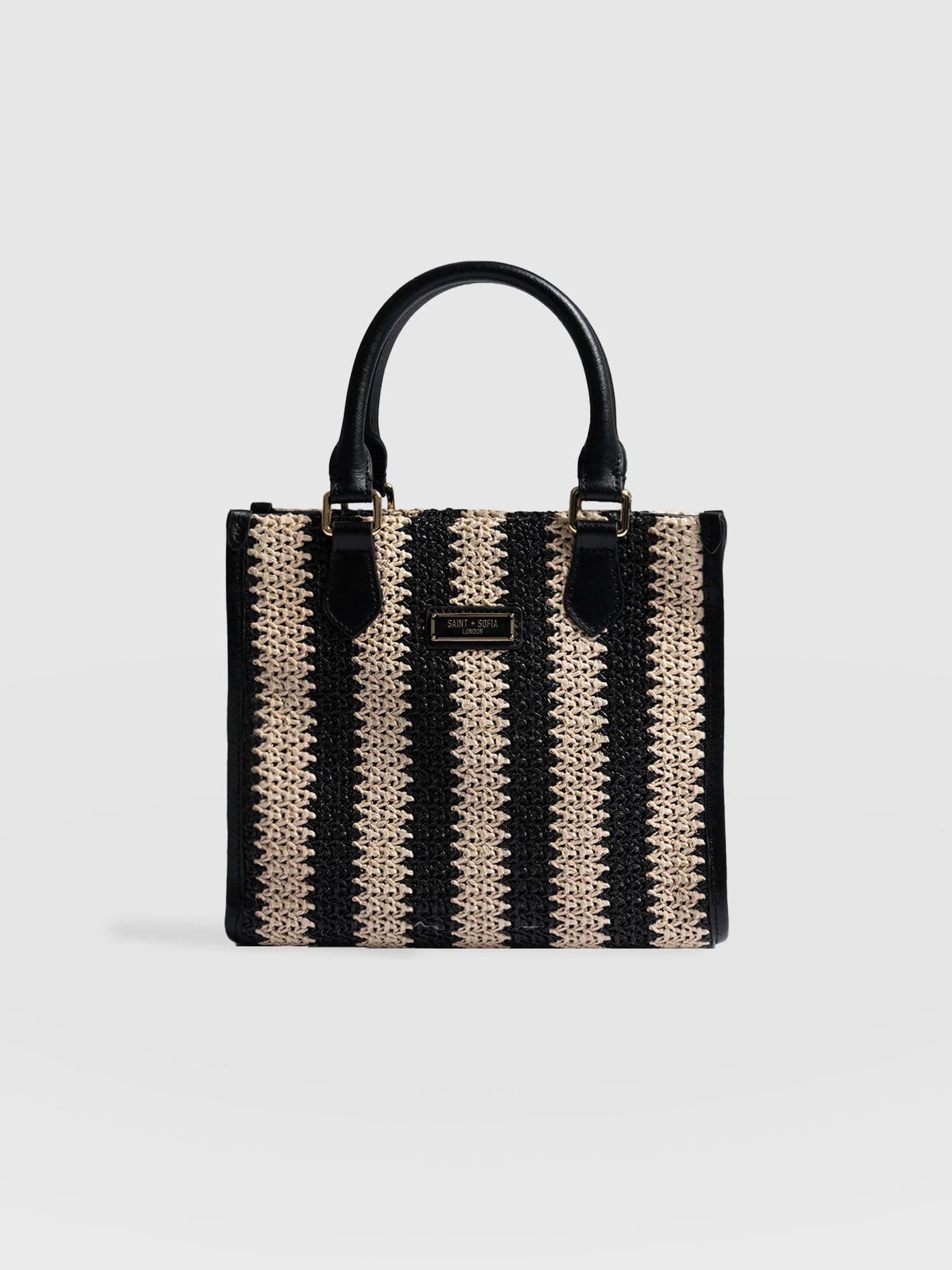 Mia Mini Tote Bag - Beige/Black Raffia | Saint + Sofia