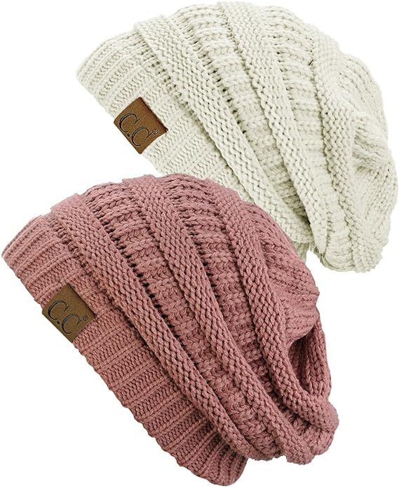 C.C Trendy Warm Chunky Soft Stretch Cable Knit Beanie Skully, 2 Pack | Amazon (US)