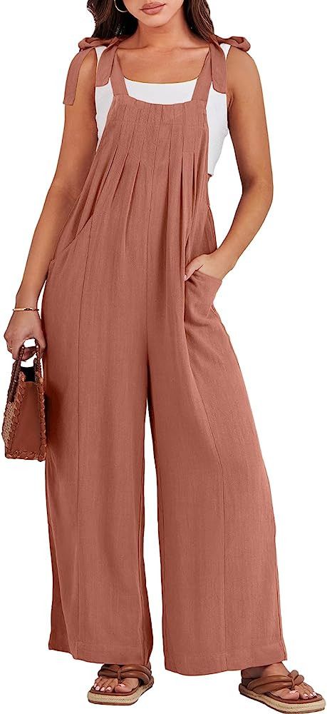 ANRABESS Women's Overalls Jumpsuit Casual Loose Sleeveless Adjustable Tie Straps Bib Wide Leg Out... | Amazon (US)