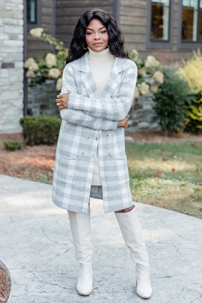 Time Rolls By Grey Plaid Cardigan Coat | Pink Lily