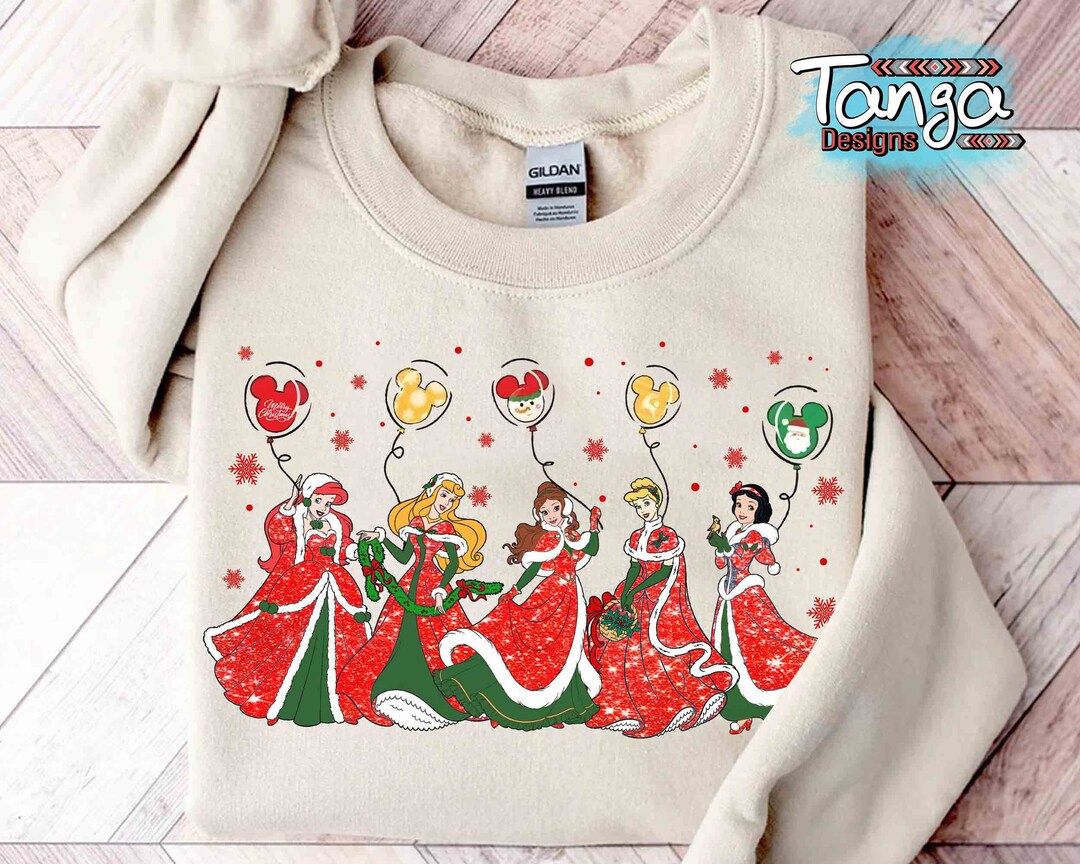 Disney Princess Characters Group Christmas Balloon T-shirt - Etsy | Etsy (US)