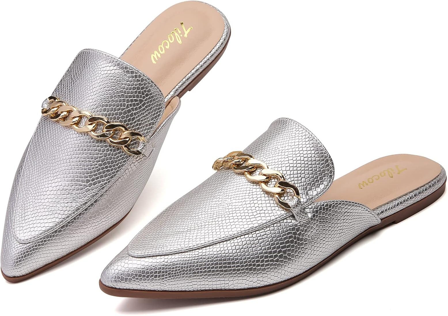 Tilocow Chain Mules for Women Round Toe Backless Flat Mules Comfortable Slides Mules Shoes Ladies Sl | Amazon (US)