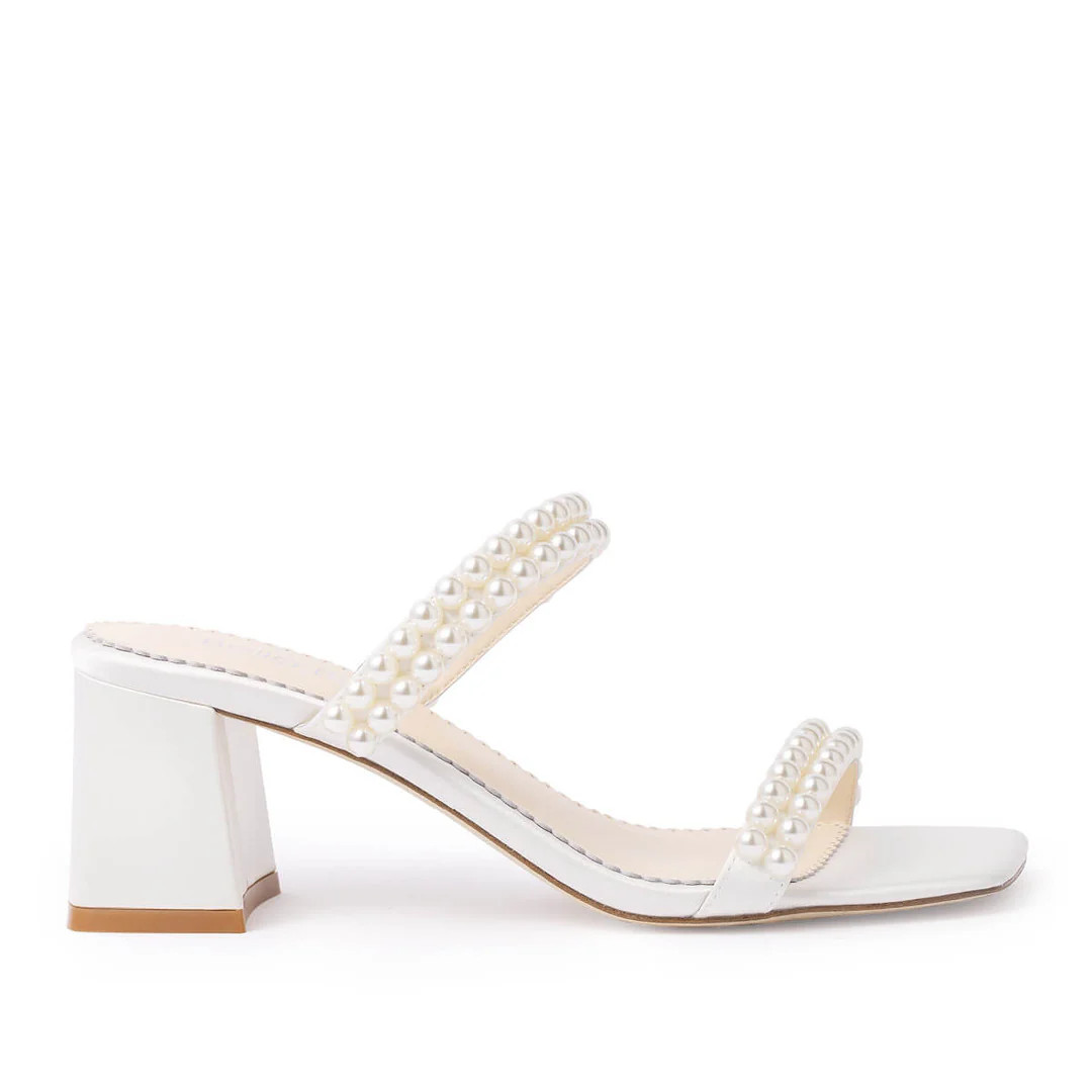 Slip-on Block Heel Pearl Mules | Bella Belle Shoes